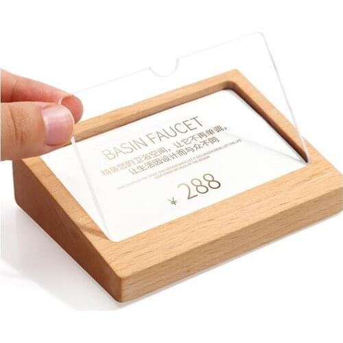7x10cm Name Card Display Block Wood Table Sign Price Tag Display Stand Acrylic Label Photo Frame Plate Slope Wood Block Frame