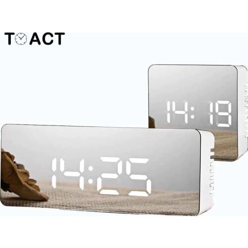 Digital Table Alarm Clocks Electronic Mirror LED Clock Temperature Snooze Large Display Home Decor Desk LED Alarm Watch Gift