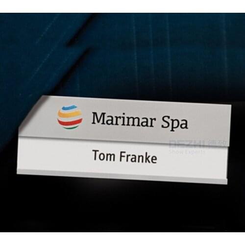 DEZHI 70X25mm LOGO Customized Metal Name Badge Holder with Paper Replacement, Pin/Magnet for Manager Staff, 20pcs/lot