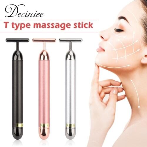 Slimming Face 24k 3 Color Vibration T Shape Firming Facial Roller Massage Stick Lift Tightening Wrinkle Stick Bar Face Skin Care