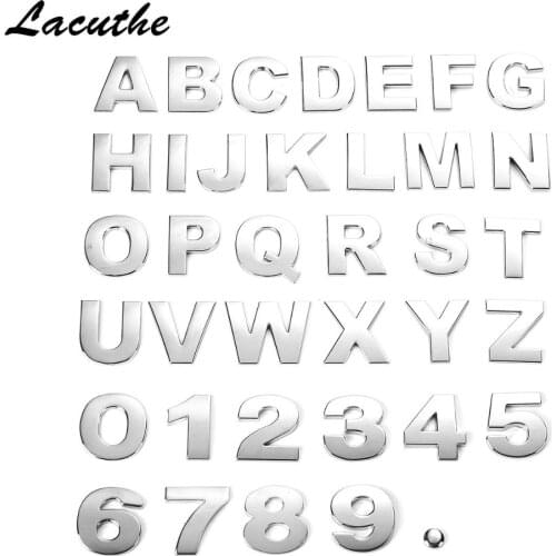 45mm DIY Letters Alphabet Emblem Chrome Car Stickers Digital Badge Automobiles Logo 3D Metal Car Accessories Motorcycle Sticker