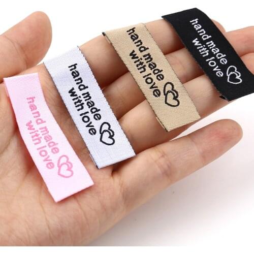 50pcs Handmade Embroidered Labels Tags Polyester Hand Made With Love Label For DIY Hat Basket Scarf Tag Garment Sew Accessories