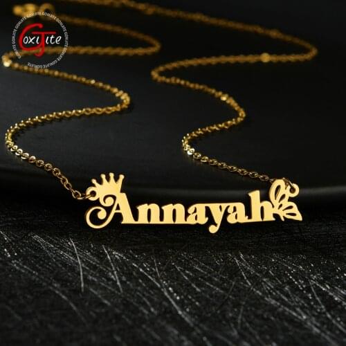 Goxijite Personalized Name Choker Necklace For Girl Women Stainless Steel Butterfly Crown Letter Name Pendant Necklaces Gift