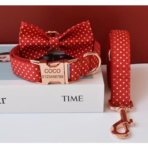Cotton & Webbing, Red Dot Bowtie Dog Collar, Adjustable Dog Collars for Small Medium Large Dogs and Cats Dog Collar Pit Bull