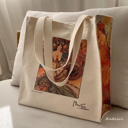 Oil Painting Canvas Bag Female One-Shoulder Student Schoolbag Shopping Bag