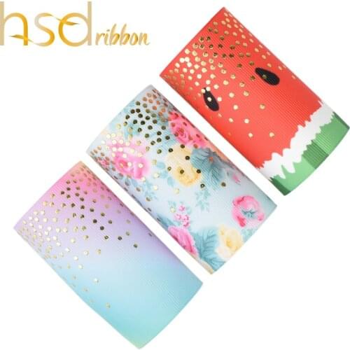 HSDRibbon 75MM 3 inch custom printed Little dots gold Foil Printed on HT Grosgrain Ribbon