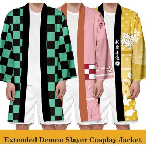 Extended Demon Slayer Cosplay Costumes Man/Woman Kimono Summer Casual Cool Streetwear Jackets Kimetsu No Yaiba Tanjiro