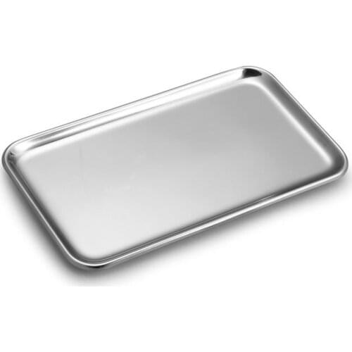 2-Piece Small Rectangle Tray for Bathroom Serving Vanity Organizer SUS304 Stainless Steel, 8 x 4.5 inch, (Silver)