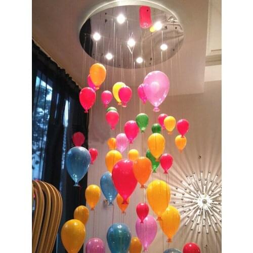 Fashion Modern Led Children Bedroom Colorful Balloon Pendant Light Multicolour Glass Ball Dining Room Stair Droplight Lamp Drop