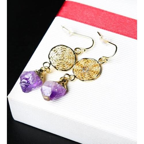 1PC fashion natural Amethyst golden earrings quartz crystal ore magic repair cure crystal can be used for holiday party DIY gift