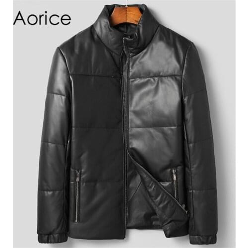 Aorice Men Genuine SheepSkin Leather Jacket Coat Male Brand New Winter Duck Down Jackets Coats MT106