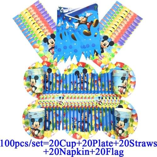 Minnie And Mickey Mouse Party Decorations Supplies Cups Plates Flag Tablecloth Kids Birthday Gift bags Mickey Party Set Supplies