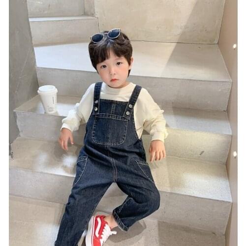 2021 new stylish girls boys denim overalls fashion autumn cotton kids jumpsuit