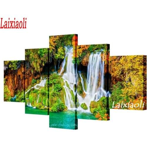 NEW DIY Diamond Painting waterfall natural landscape 5 pcs set Diamond Mosaic Full Diamond Embroidery Rhinestone fengshui Decor