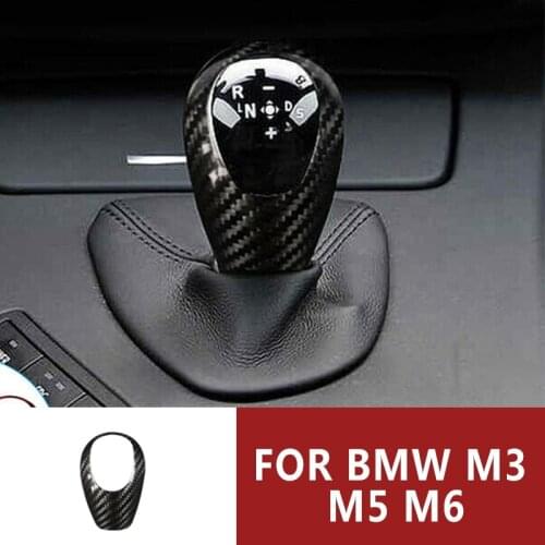 Pcmos Real Carbon Fiber Car Gear Shift Knob Cover Trim For BMW M3 M5 M6 Interior Accessories Stickers Gear Shift Collars New