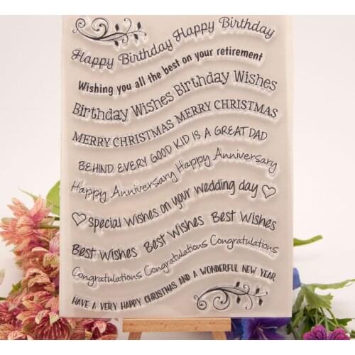 Letter Birthday Wishes Clear Stamp for Scrapbooking Transparent Stamps Silicone Rubber DIY Photo Album Decor Arts Crafts