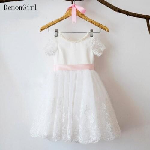 Real Picture White Lace Infant Girls Dresses O Neck Flower Girl Dress for Wedding Princess Birthday Party Gown Kid Size 12M-14Y