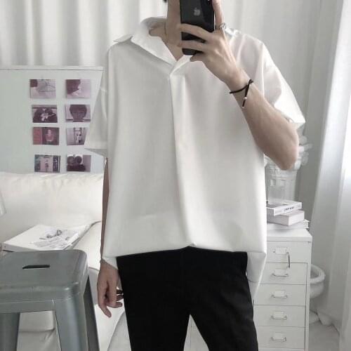 2021 Summer Mens Short Sleeve Fashion Trend Silk Shirt White/black/green Color Shirt Clothes Male Students Camisa Masculina