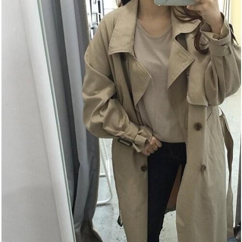 S-XL100% cotton Autumn New Women Trench Coat Long Windbreaker Female Fashion Trend Double-Breasted Loose Long Trench oversize