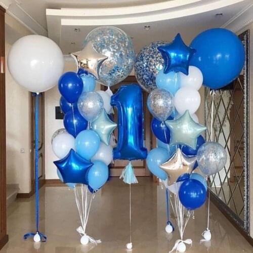 Happy Birthday Balloons 36inch Blue White Transparent Latex Confetti Balloon Baby Shower Boy Birthday Party Decoration Balloon