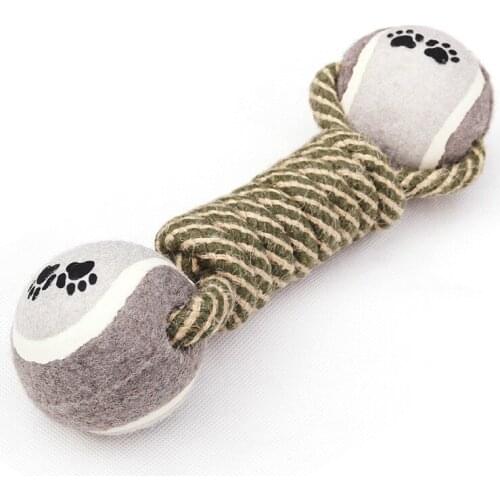 Pet Dog Cotton Braided Rope Knotted Rope Dog Tennis Ball Chew Bite Toy Pet Dog Playing Rope Ring Interactive Toy Resistant Bite