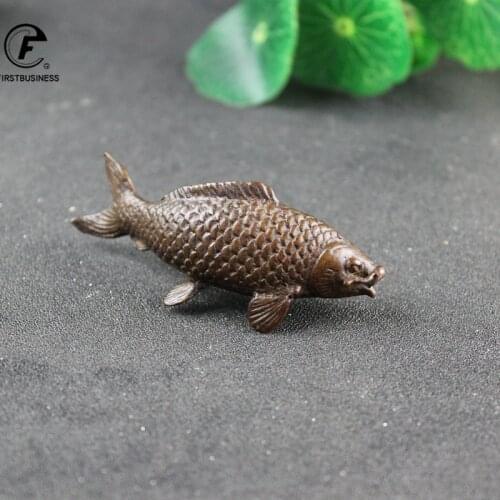 Solid Retro Brass Fish Figurines Miniatures Antique Feng Shui Desktop Ornament Craft Simulation Carp Tea Pet Home Decoration
