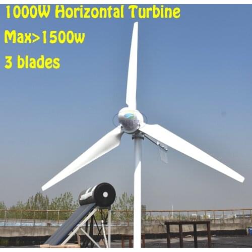 1KW horizontal axis wind turbine low speed rotation and charge controller