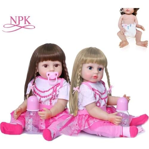 Npk 55cm skirt doll soft silicone vinyl newborn doll flexible babydoll two colors hair baby girls gift princess