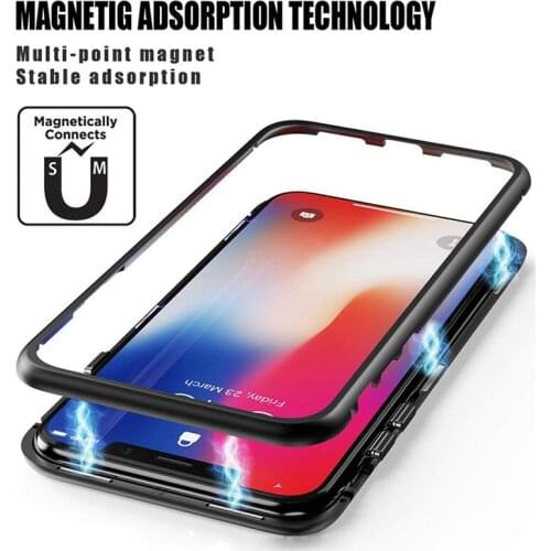 Tempered Glass Back Cover Metal Casesfor Samsung Galaxy S8 S9 Plus S7 Note 8 Magnetic Adsorption Phone Case For iPhone X XR Max