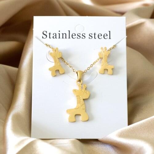LUXUKISSKIDS Gold Horse Pendant Necklace Earrings For Women Fashion Jewelry Sets Stainless Steel Dubai African Jewelry Set
