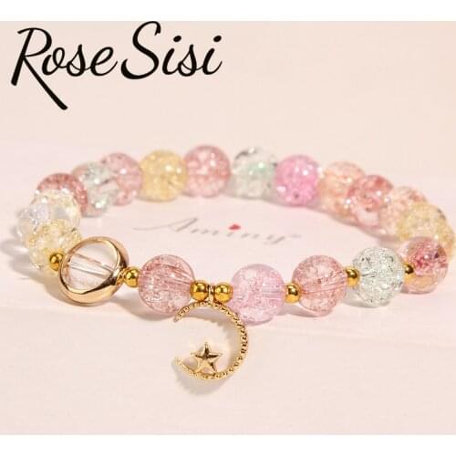 Rose sisi Korean crystal bracelet for women star Moon student bracelet for woman sweet popcorn strawberry Crystal cherry Jewelry
