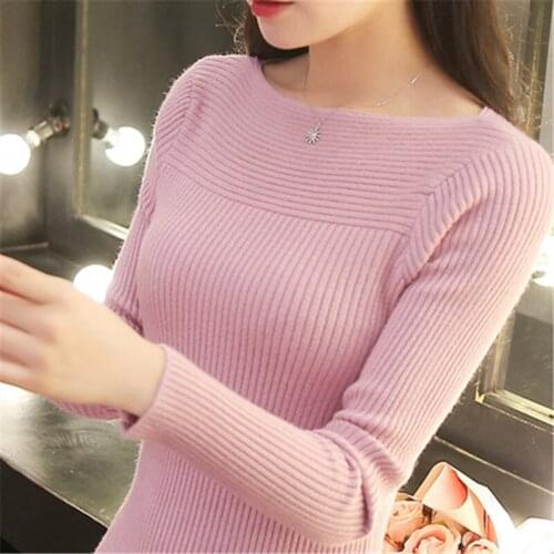 Sexy Slash Neck Knitted Sweater Women 2017 Autumn Winter Women Sweaters And pullovers Female Tricot Jumper Pull Femme ZY3747