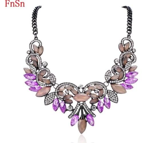 FnSn New 2017 Hot Summer Necklace Flower Choker Trendy Collar Zinc Alloy Crystal 45 Length Link Chain Women Fashion Jewelry N121
