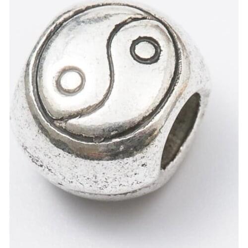 10Pcs/Lot Antique Silver Color DIY Zinc alloy Big Hole Spacer Bead Charm Fits European Jewelry making Bracelet js1045