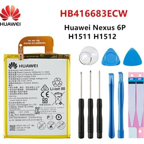 100% Orginal Huawei HB416683ECW 3550mAh Battery For HUAWEI Nexus 6P Nexus6P H1511 H1512 Mobile Phone Batteries+Tools