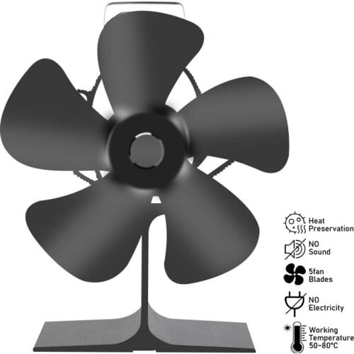 5 Blades New Fireplace Heat Powered Black Stove Fan Log Wood Burner Eco-fan Quiet Home Fireplace Fan Efficient Heat Distribution