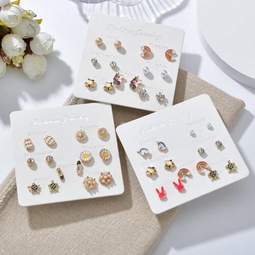 7 PCS/SET New Arrival Rainbow Unicorn Earring Set For Girls Crystal Statement Earring Jewelry Metal Wedding Earrings ER200038