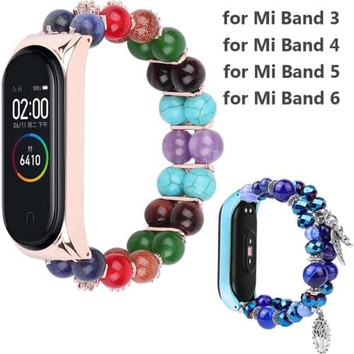 Mi5 Women Bracelet for Xiaomi Mi Band 6 5 4 3 Watch Strap Beads Jewelry Wrist Belt for MIband 6 Accessories Bling Loop Watchband