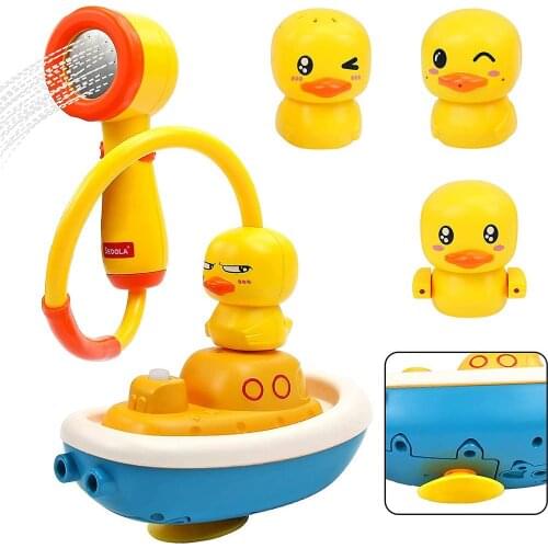 Baby Bath Toys 2 In 1 Floating Boat With Yellow Duck Shower Sprinklers And 3 Water Spraying Heads For 1 - 7 Years Old Boys Girls