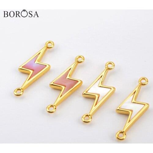 BOROSA Natural White Pink Shell Connector for Bracelets Making Gold Lightning Shell Charms for Necklace Jewelry Findings WX1419