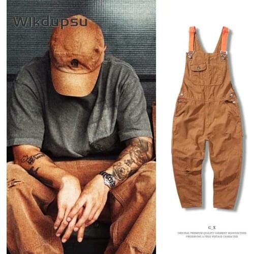 Jumpsuit For Men Bib Overalls Suspenders Mens Multi-Pockets Loose Casual Strap Cargo Pants Fashion Brand Vintage Male Clothes