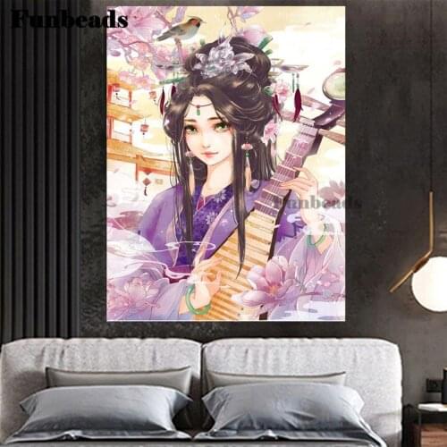 Beauty Oriental woman japanese girl geisha Ancient DIY Diamond Painting Full Round Beaded Embroidery Kits 5D Square Drill FF978