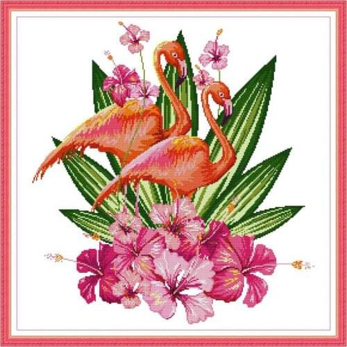 Flamingo animals counted printed on the canvas 11CT 14CT DIY kit Chinese Cross Stitch embroidery needlework Sets home decor