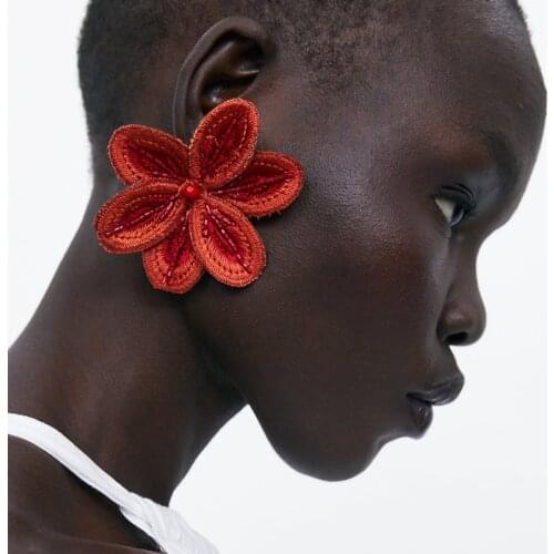 JURAN New Boho Cotton Crystal Big Flower Drop Earrings ZA Jewelry Flamingo Flowers Pendant Dangle Earings for Women Party Gift