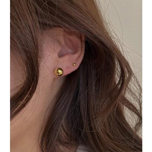 New Trend Simplest Metal Gold Beads Ball Piercing Pin Stud Earrings For Women Korean Japanese Fashion Ear Jewelry