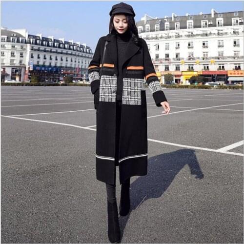 Autumn Winter Wool Coat Women Plaid Blends Office Work Single breasted Long Coats Casual Lady Jacket Plus size S-2XL Z290