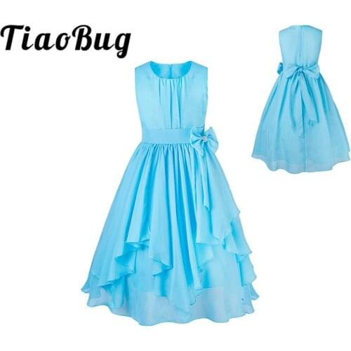 TiaoBug Flower Girls Dresses For Weddings Princess Tutu Chiffon Bow Kids First Communion Party Formal Pageant Summer Dress