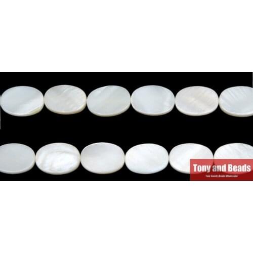 15" Strand 14x10x2mm Natural Mother of Pearl Shell Flat Oval Loose Beads Approx 39CM Per Strand No.SB2