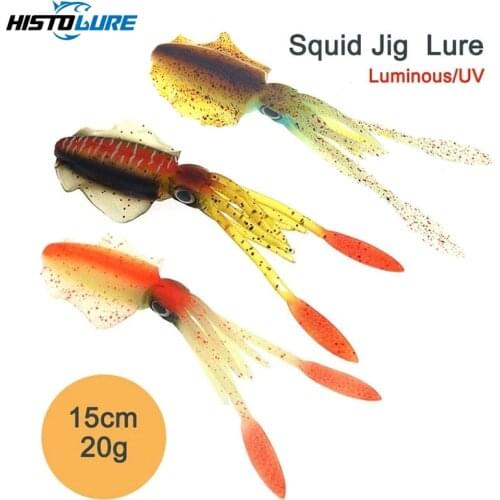 HISTOLURE Fishing Soft Squid Lure 20g15cm Luminous/UV Squid Jig Fishing Lures For Sea Fishing Wobbler Bait