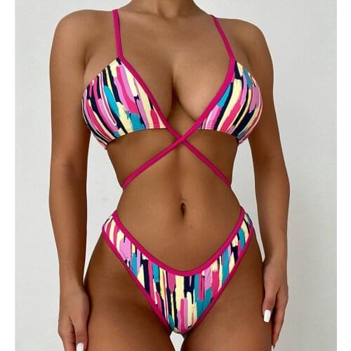 QINJOYER Micro Bikini V Waist Swimsuit Women Striped Bikini String Swimsuit Brazilian Swimwear Women Bikini Set Bathing Suits